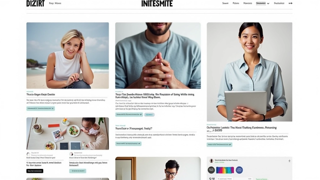 Magazine-style website layout with cards, articles, and varied content lengths